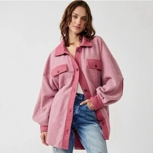 Free People Ruby Shacket Shirt Jacket Sweetheart Dusty Rose Pink - Picture 1 of 9